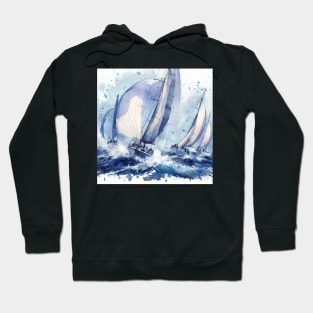 Sailboat race illustration in shades of blue Hoodie